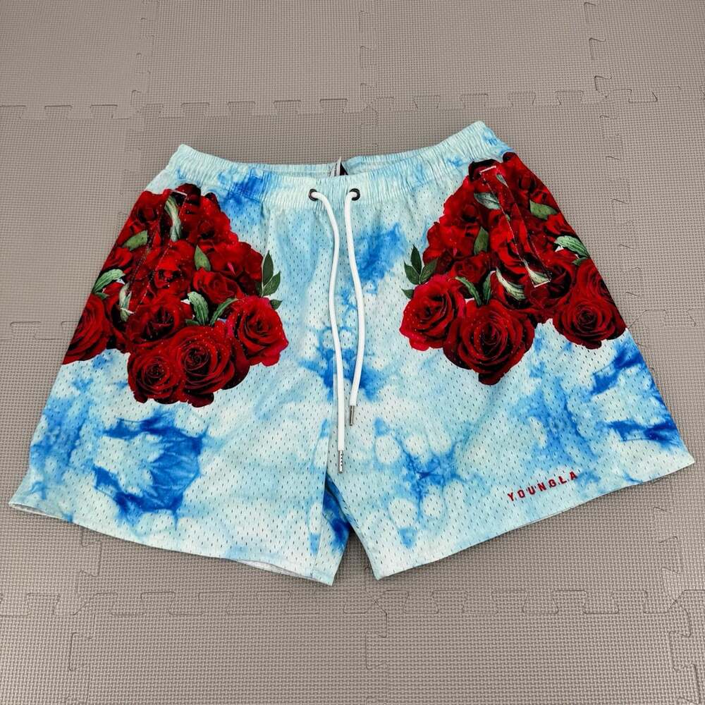 YoungLA Block Party Rose Cloud Mesh Shorts XX-Large Blue Red Floral